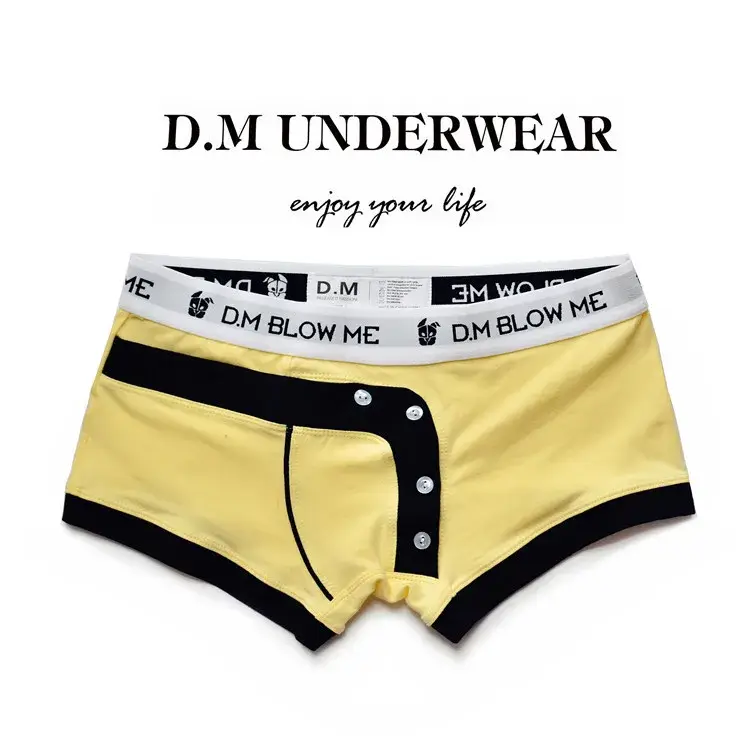 Men's Pink Underwear Low Waist Sexy Men's Button Boxers Solid Color Matching Personality Sports Cotton Boyshort
