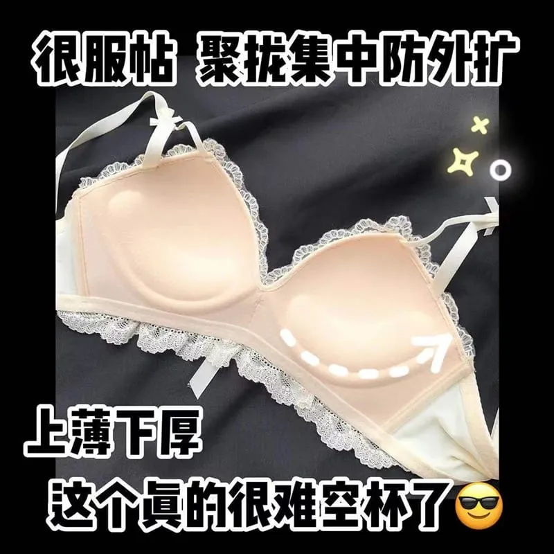 Sexy Lace New Red Underwear Women's Small Breasts Gathered To Show A Big Comfortable Seamless Bra And Panty Set Black Bra