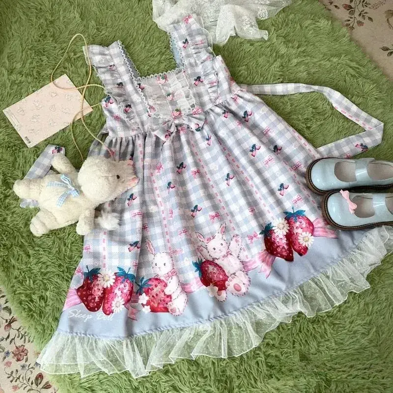 Japansk Lolita Klänning Flickor Strawberry Bunny Jsk Klänningar Dam Harajuku Ärmlös Söt 2026 Cosplay Vestido
