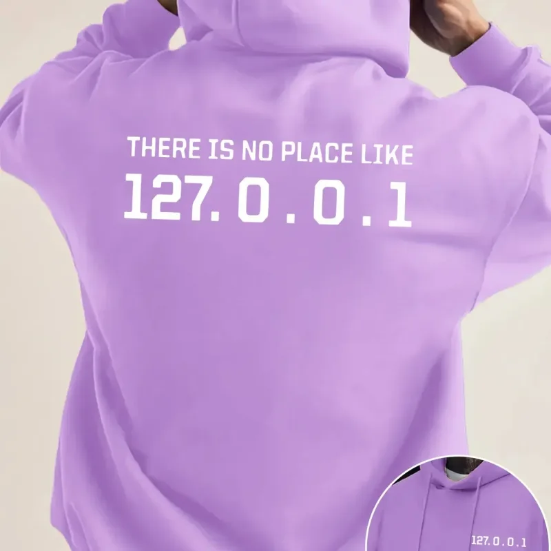 Programmer Geek 127.0.0.1 Hoodies gráficos de texto para homens com estampa dupla face macia de lã solta com capuz