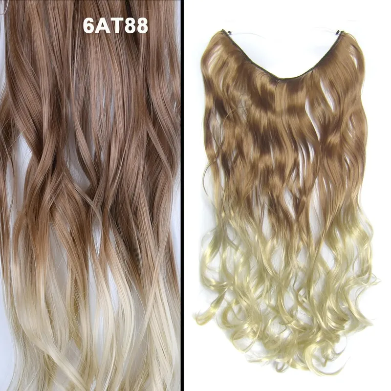 Jeedou Invisible Hair Extension Multi Color Ombre Wire One Piece Straight Wavy Synthetic Heat Resistant Hairpiece for Women