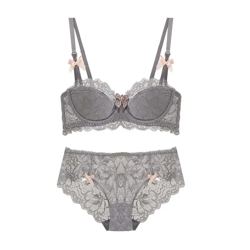French Pure Desire Bralette Small Bust AB Cup Push Up Wireless Lace Bra for Chubby Girl Bow Design Thin Fold Comfort Plus Size