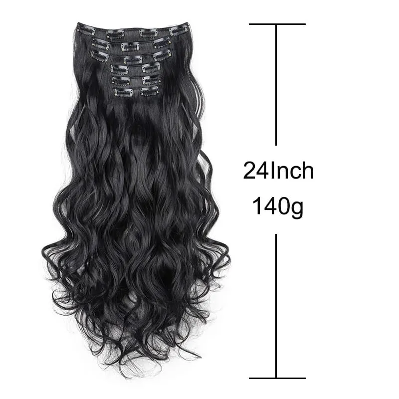 6pcs/set 24Inch Synthetic Long Curly Wavy Hair Extension 16 Clips High Tempreture Hairpiece Clip In Hair Extensions for Women