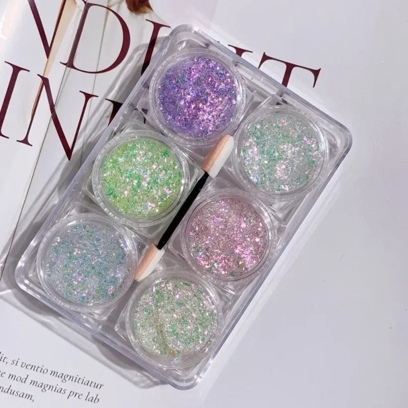 6Pcs/Set Sparkly Colorful Eye Glitter Gel Festival Glitter Face Hair Sequin Gel Cream Heart Star Moon Sequins