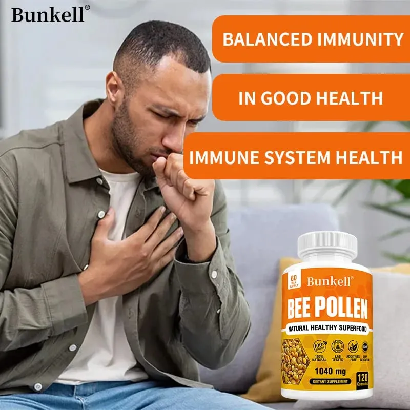 Bee Pollen Supplement 100% Natural Raw Bee Pollen Vegetarian Capsules Probiotic Superfood Digestion Immune Support & Energy