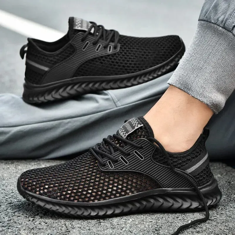 Men Sneakers Summer Mesh Breathable Casual Walking Shoes Solid Color Lace-Up Flat Comfort Walking Running Shoes Tennis Shoes — image 4