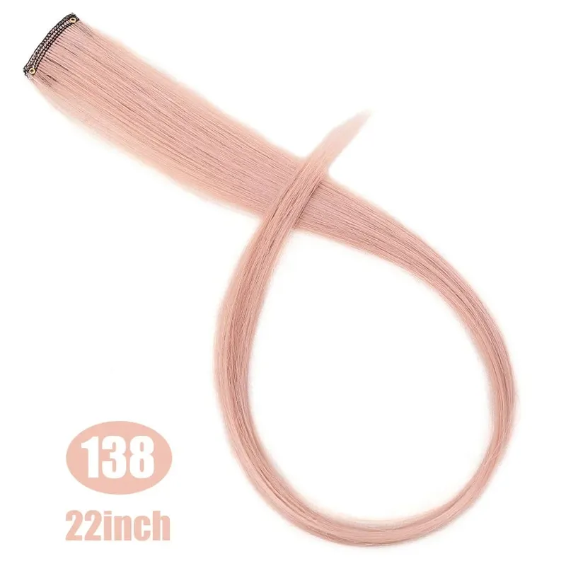 22" Synthetic Long Straight Rainbow Highlight Colored Hair Extensions Clip In One Piece Ombre Pink Purple Green Yellow For Wome