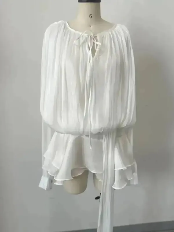 2026 Bagong Tag-init na Fashion Pambabaeng Damit Round Neck Lantern Sleeves Satin Short Dress Na May Shorts Sa ilalim ng Dalawang pirasong Set