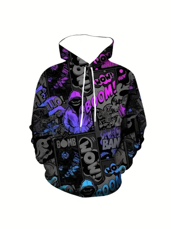 2024 ใหม่ผู้ชายทาสีGraffiti Flowพิมพ์Hoodieสบายๆอินเทรนด์แขนยาวกีฬาTop Streetผู้ชายที่มีสีสันรูปแบบHoodie