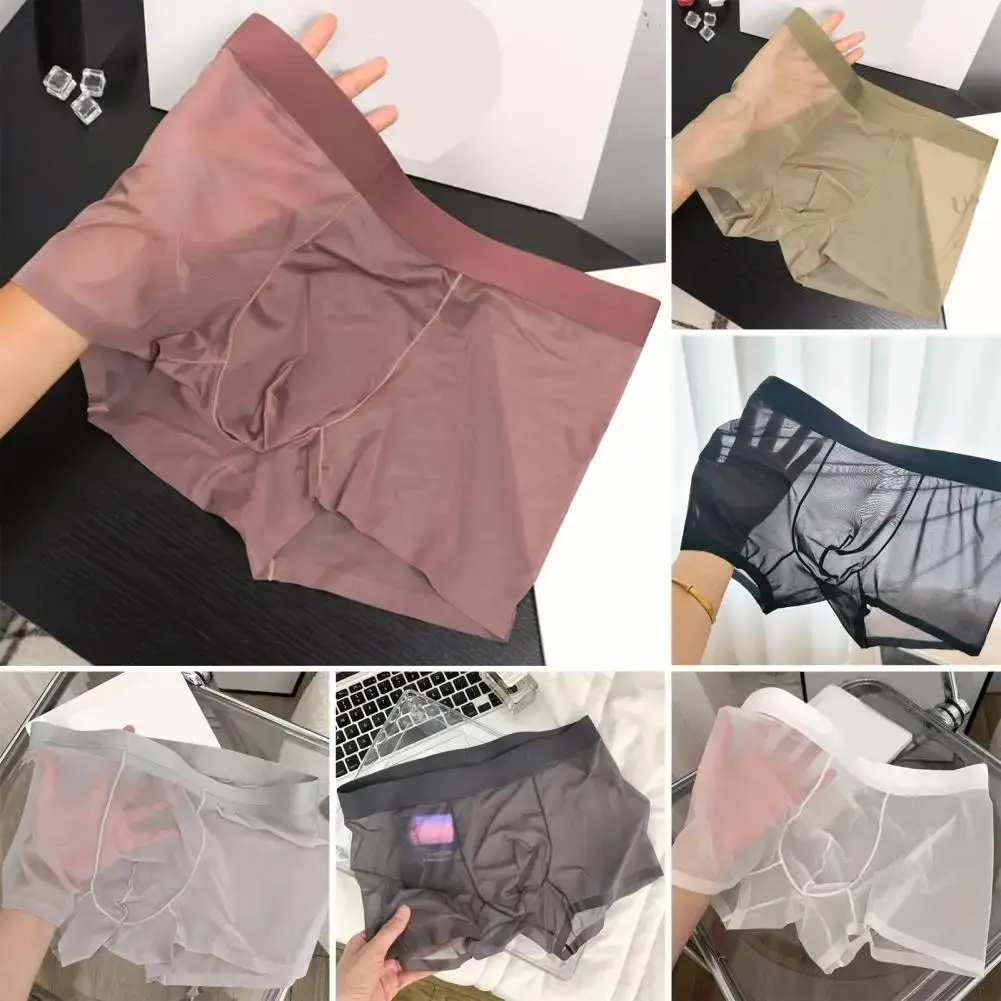 Mannen Boxer Transparant Lichtgewicht Mannen Ondergoed Elastische Mid-Taille U-Convexe Dunne Perspectief Shorts Slips Naadloze Slipje