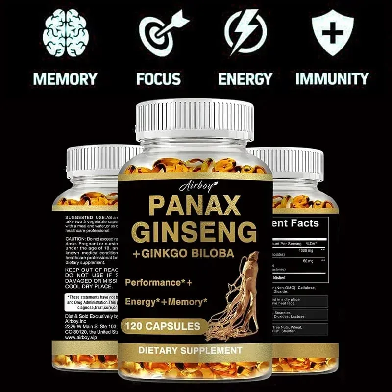 Panax Ginseng + Ginkgo Biloba - Immune Support Enhance Physical Performance Improve Memory and Maintain Overall Health