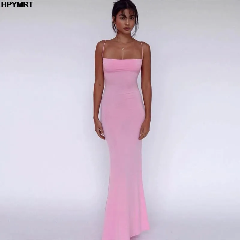 2025 moda casual nuova estate sexy fionda vestito da partito tinta unita abiti lunghi da donna abiti da sera abbigliamento femminile — image 6