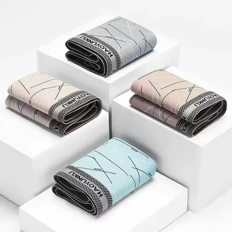 4 unids/lote 2XL-4XL bragas de hombre Boxers con estampado a rayas ropa interior de hombre Sexy U convexo masculino transpirable Sexy cuecas calzoncillos