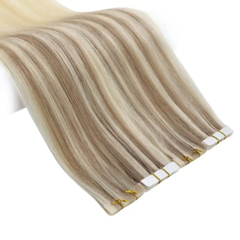 Moresoo Injection Tape Hair Extensions Ash Blonde Highlight Virgin Hair Natural Straight Brazilian Tape in Human Hair Extension