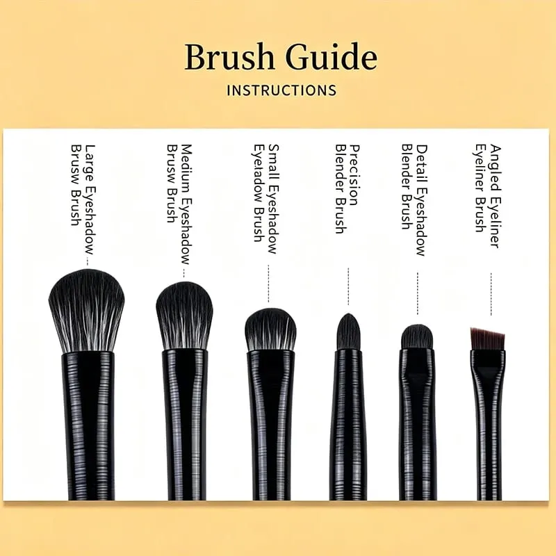 Eye Makeup Brush Set 6 Pcs Professional Blending Eyeshadow Makeup Brushes for Concealer Eyebrows Eyeliner Soft Hairs & Wood Ha