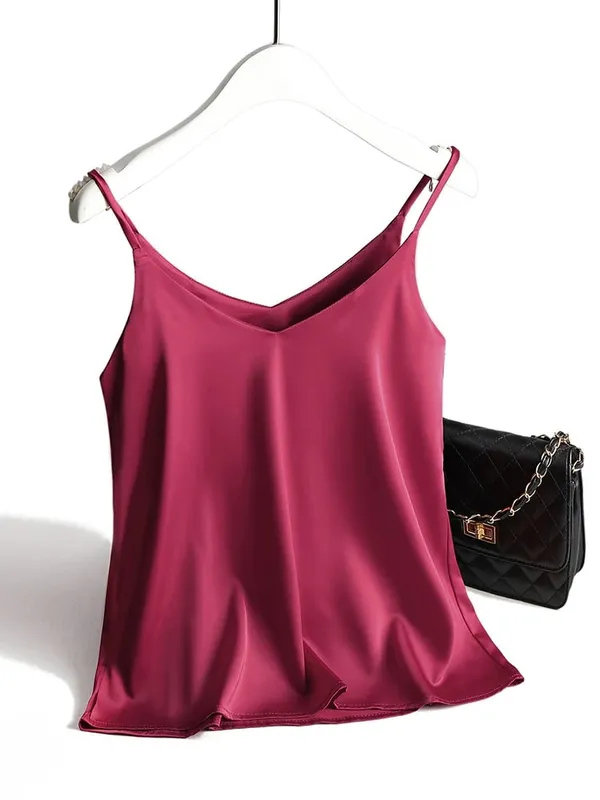 Spaghetti Strap Top Women Halter V Neck Basic White Cami Sleeveless Satin Silk Tank Tops Women'S Summer 2026 Camisole