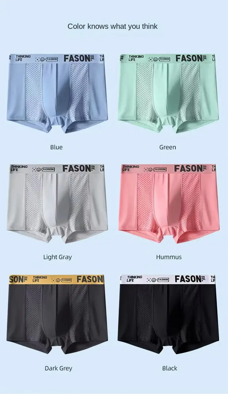 1pcs Mesh Ice Silk Boxer Shorts Men's Underwear FASQM Underpants Breathable Sexy Slim Panties Bamboo Lingerie Plus Size L-6XL