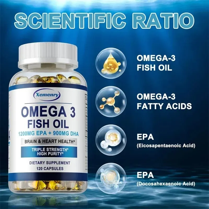 Omega 3 Fish Oil - Supplement with DHA EPA Promote Cellular Energy Health Supports Heart Brain & Joint Health Antioxidant