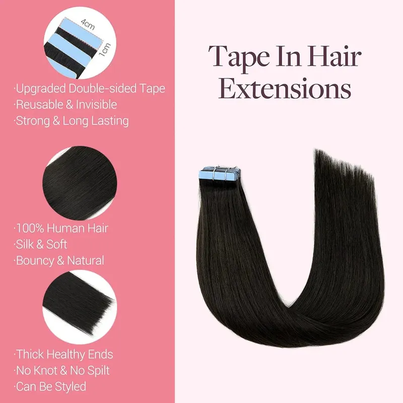 12A Tape In Hair Extensions Human Hair 100% Natutal Remy Hair Italy Tape for Strong Hold Seamless Skin Weft for Fine Hair