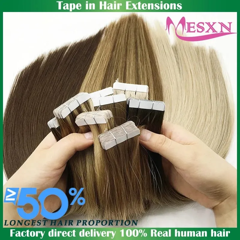 High Quality Straight Tape In Human Hair Extensions 100% Natural Hair Extension Brown Blonde Invisible 613 For Salon