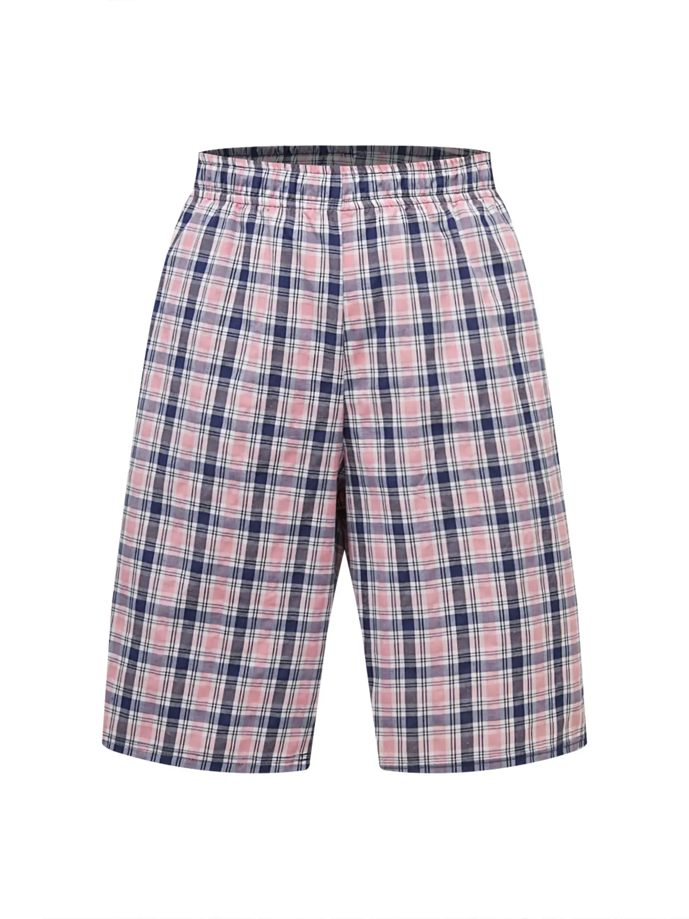 Calça longa de praia masculina, calça de canto plano, casual, xadrez, cintura elástica, confortável, casa, casual, dormir, juventude, calças de boxe