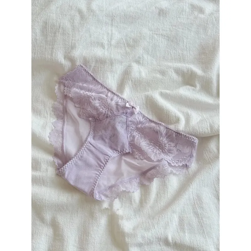 Purple French Lace Bra Embroidery Soft Underwire Minimizer Big Bust Lift Anti Sag Gathering Support Daily Lingerie 32-38 Bra Set