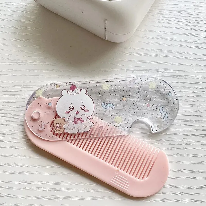 New yiji Cartoon Folding Small Comb Portable Pocket Makeup USAGI うさぎ ハチワレ Hachiware Mini Cute Comb Bangs Comb Gift — image 14