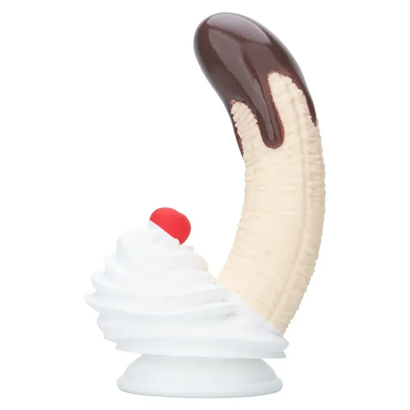 Banana Sundae Silicone Dildo na may Strong Suction Cup Cream at Cherry Design na Tatlong Laki ng Food Grade Silicone Sex Toy para sa Unisex