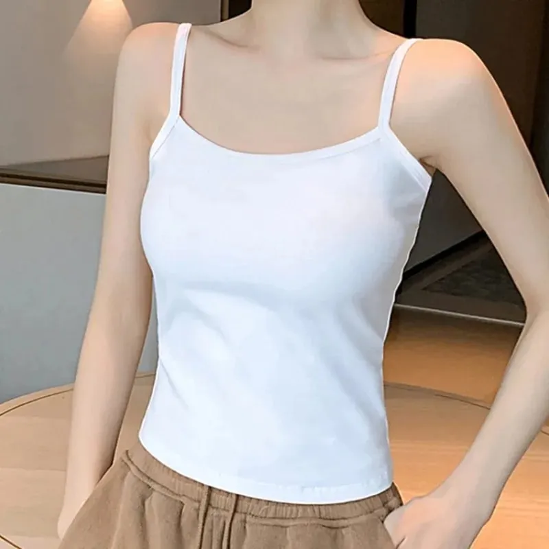 Düz Renk Kolsuz Kaşkorse Yelek Rahat Temel Ince Tank Top Tüm Maç Günlük Kadın Yaz Moda streetwear üstleri iç çamaşırı