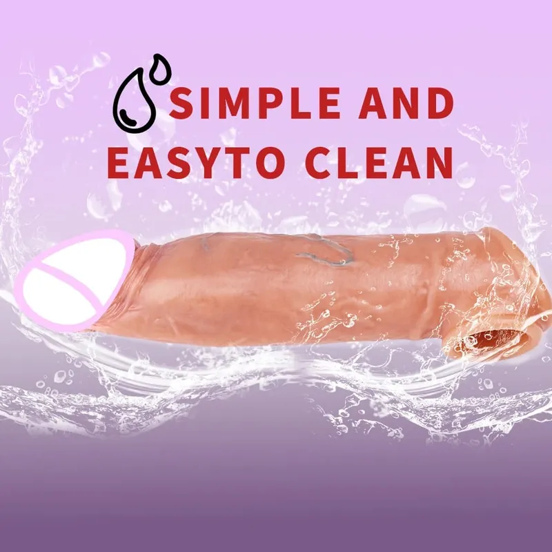 Sarung Silikon Tipis Lengan Penis Dapat Digunakan Kembali Realistis dengan Cincin Anti Jepret Pemanjang Pembesaran Ayam untuk Pria Menunda Ejakulasi