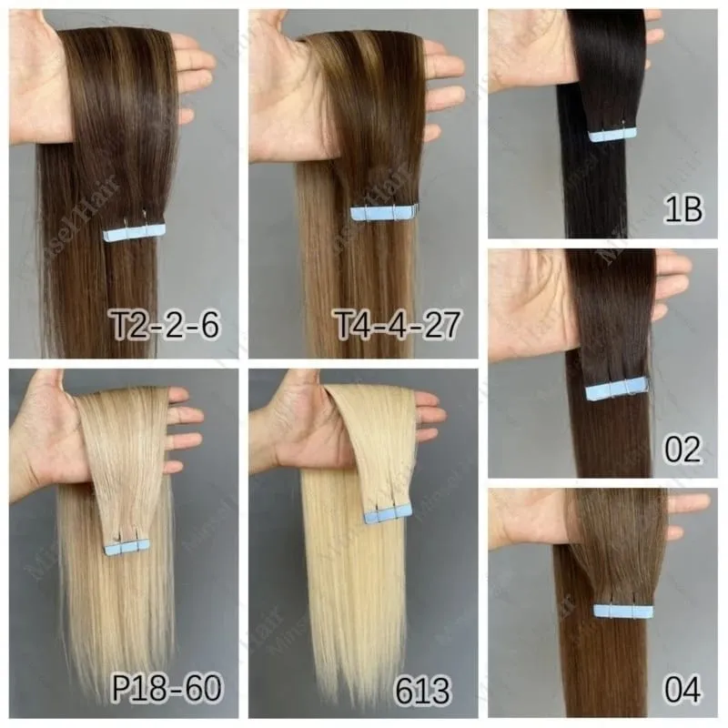Remy Tape in Hair Extension Real Human Hair Ombre Brown Blonde Black Thick &Silky 20/40/60pcs No Frizzy No Tangle Salon Quality