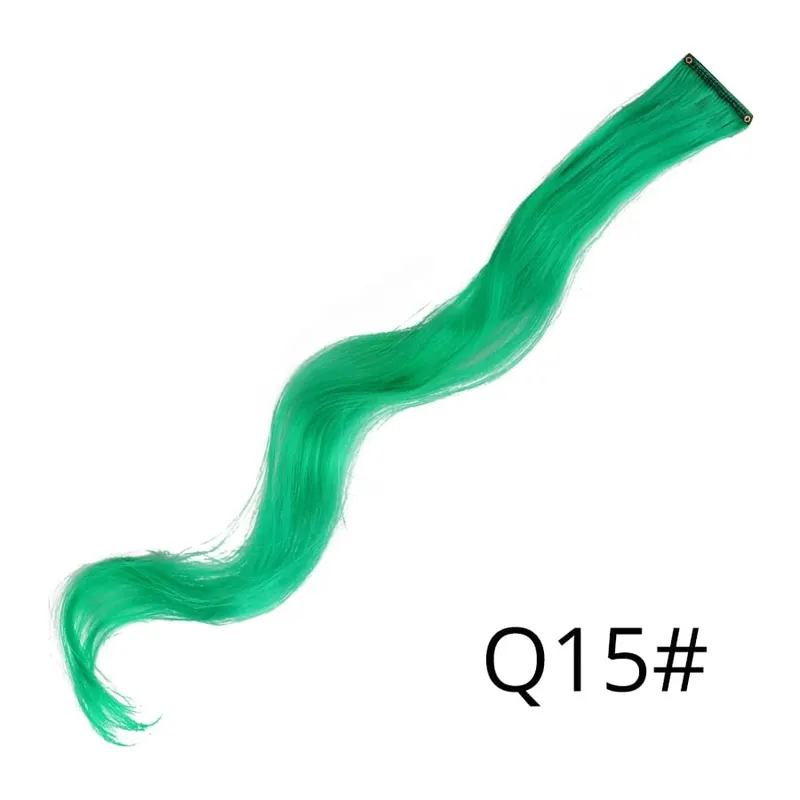 Lige farvet hårstykke Hair Extensions Clip In Highlight Regnbuehår Pink Blå Lilla Syntetisk på klips til kvinder piger — image 75