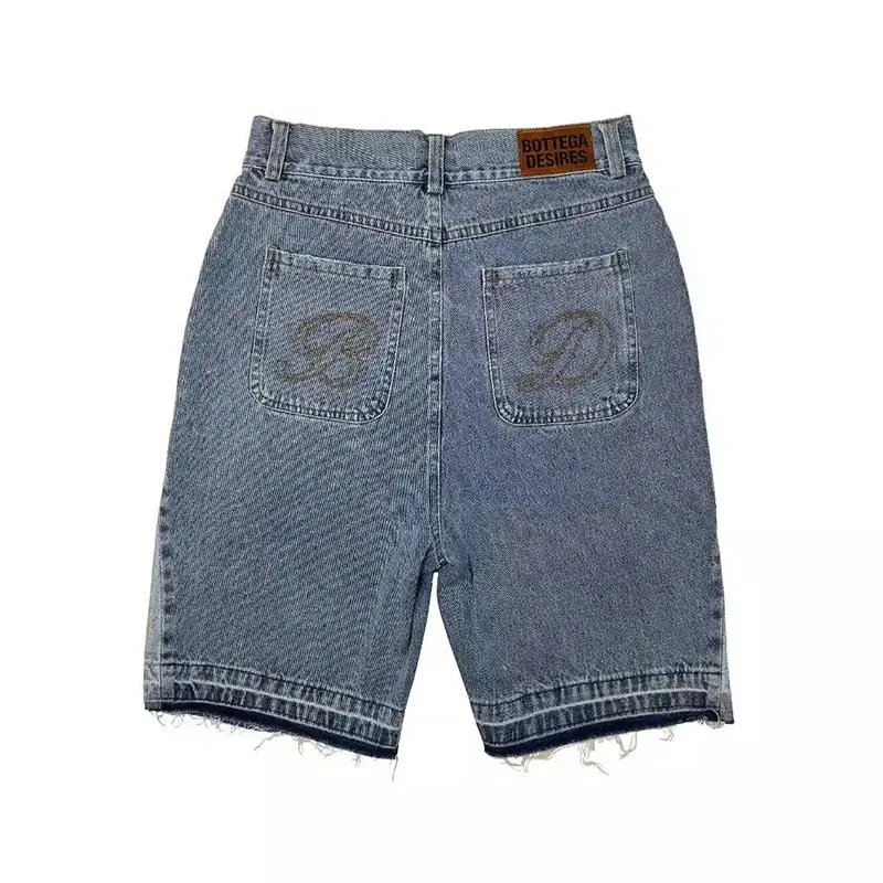 Amerikanischen Stil Harajuku Retro Denim Shorts mit Buchstaben Stickerei Übergroße Jeans Männer Y2k Lose Beiläufige Vielseitige Shorts Frau