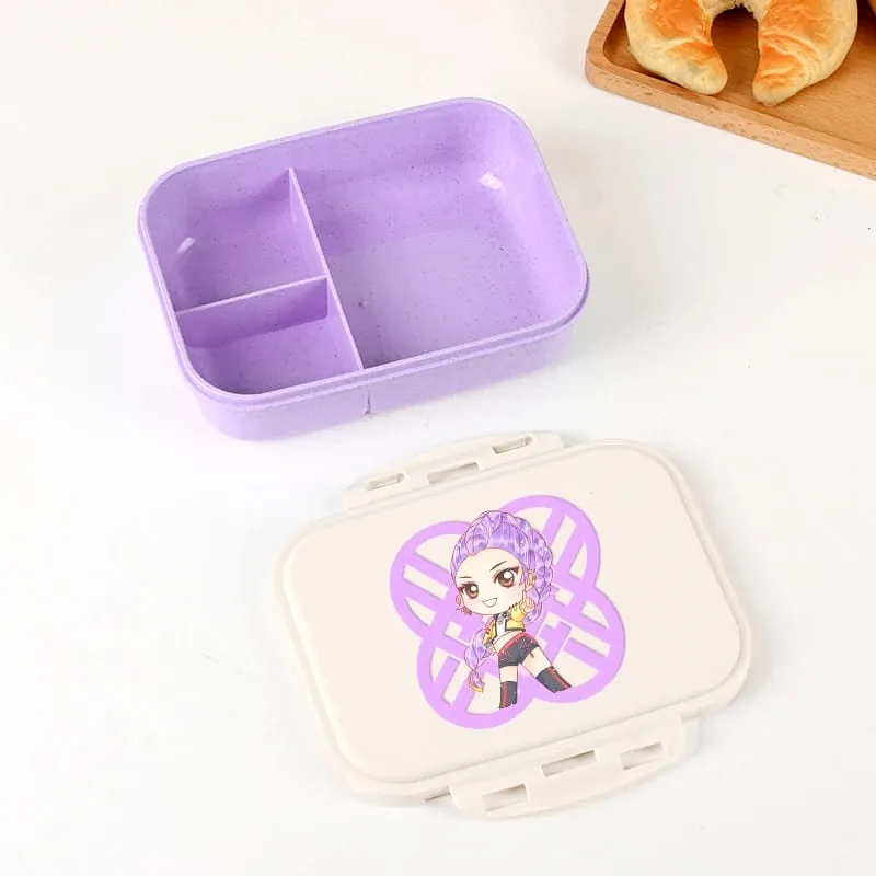 Demon Hunters Lunch Box for Boy Girl Cute Mira Zoey Jinu Portable Plastic Bento Box with Dinnerware Food Fruit Container