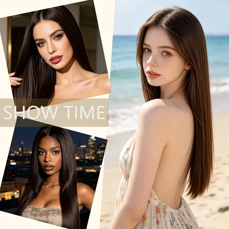 24Inch Synthetic Long Straight 3pcs/set Hair Extension Invisible Hair Thickening Hairpiece for Women Daily Use