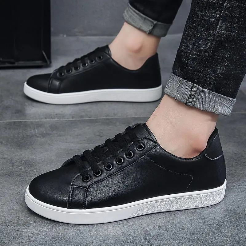 Men's Vulcanized Shoes Casual Low Top Flat Sneakers White Shoes Zapatillas Hombre Chaussure Homme Drop Shipping Leather Black — image 3