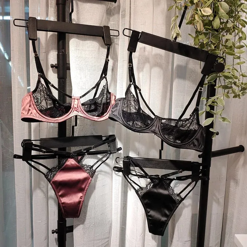 Women's Underwear Set Sexy Lace Classic Lingerie G-String Top Female Underwear Transparent Intimates Bra Sets Panties Underwear