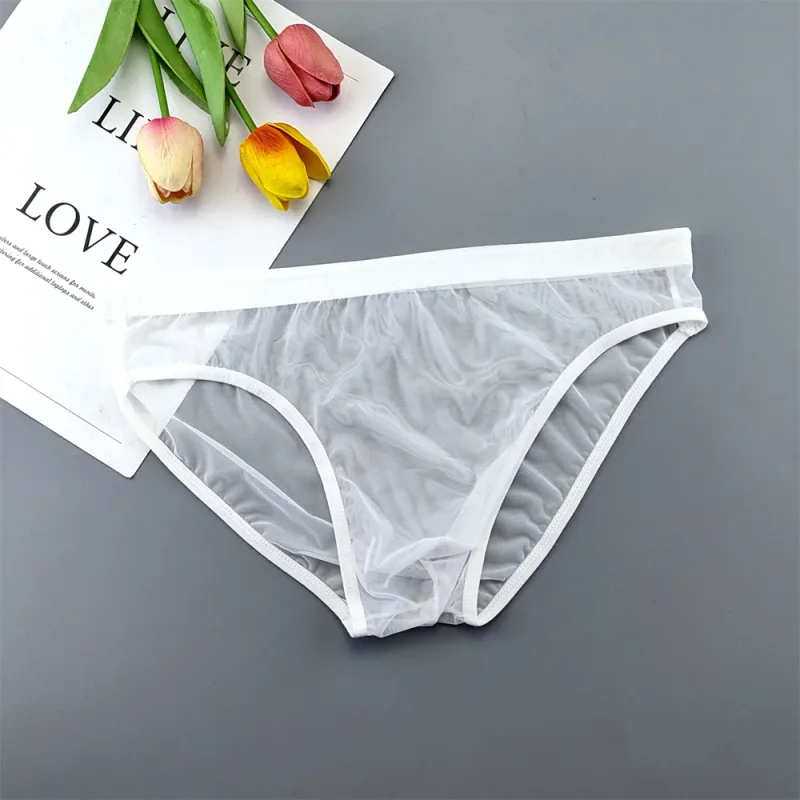 5pcs Transparent Mesh Underwear for Men Ultra-thin Perspective Mid-rise Male Pouch Slips Homme Panties Plus Size