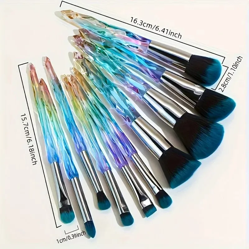 Purple Crystal Handle Makeup Brush Set Soft Synthetic Hair Foundation Blush Eye Shadow Cosmetic Brushes Kit