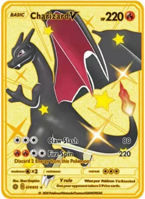 English Version Pokemon Metal Card Anime Figure Pikachu Charizard Mewtwo Battle Trading Game Collection Cards Model Toy Gifts
