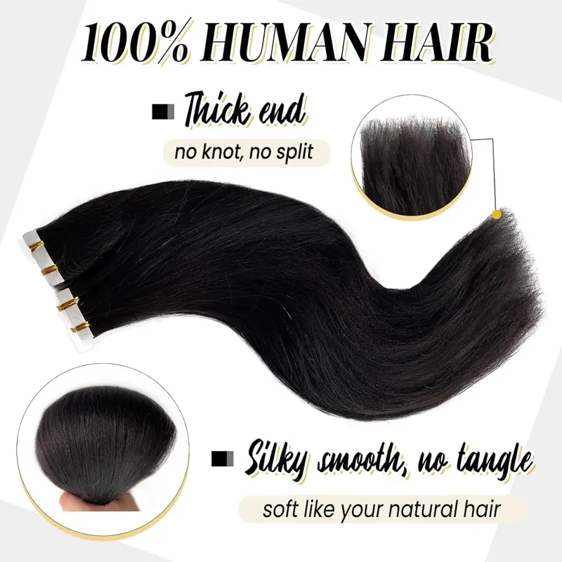 Straight Tape in Hair Extensions Brazilian 100% Real Human Hair Adhesive Invisible Glue Natural Black Tape ins Hair For Women 20Pcs/50g