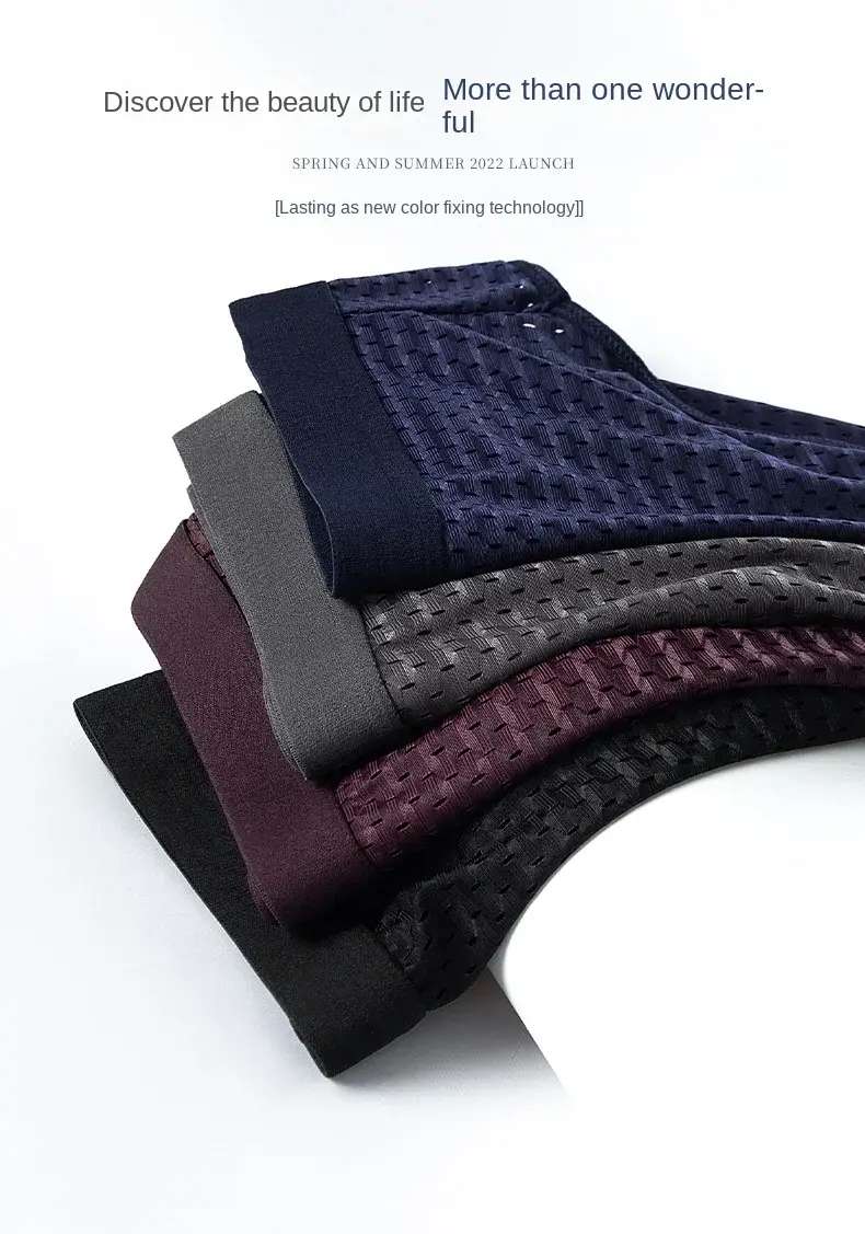 Solid Men Summer Ice Silk Underwear Boxershorts Briefs Breathable Underwear Bamboo Carbon Fiber Anti-Bacterial Hollow Panties