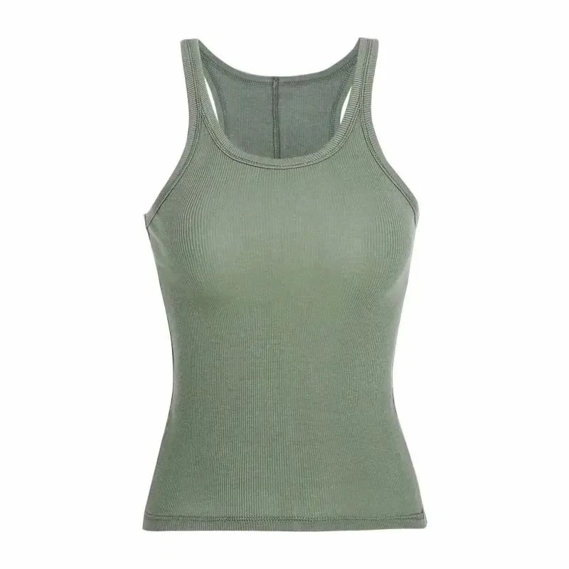 Threaded Knitted Strap Tank Top Slim Fit Outer Wear Inner Wear U-shaped Neck Women's Solid Color Women's Summer Tank Top