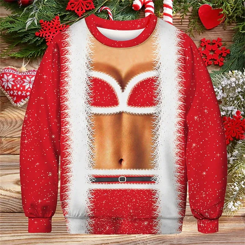 Noel çirkin kazak komik 3D baskı kas desen tişörtü erkekler için yeni moda kazak parti Cosplay kostüm noel hediyesi — image 7