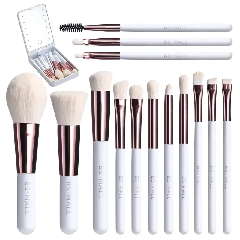 14 PCS Makeup Brush Set With Illuminated Mirror Portable Short Handle LED Light USB Rechargeable Makeup Brushes Kit — image 9