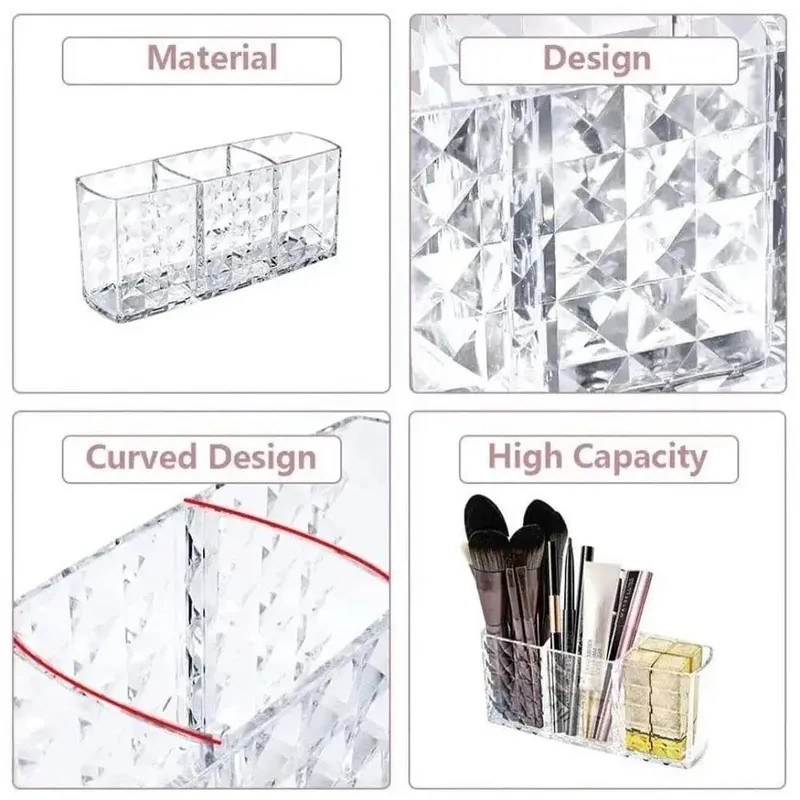 3 Slots Makeup Brush Holder Makeup Organizer Cosmetic Storage Box Lipstick Eyebrow Pencil Display Stand Acrylic Transparent Box — image 5