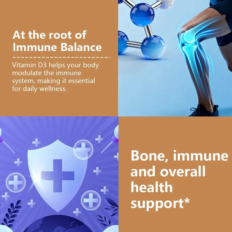High Potency Vitamin D3 2000IU Capsules Immune Support Bone Health Muscle Function Whole-Body Wellness Non-GMO Gluten Free