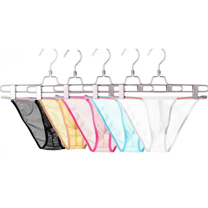 Men's Low Waist Briefs Sheer Striped Design Soft Comfortable Breathable Quick Dry Underwear for Men 5 Colors Available S-XL