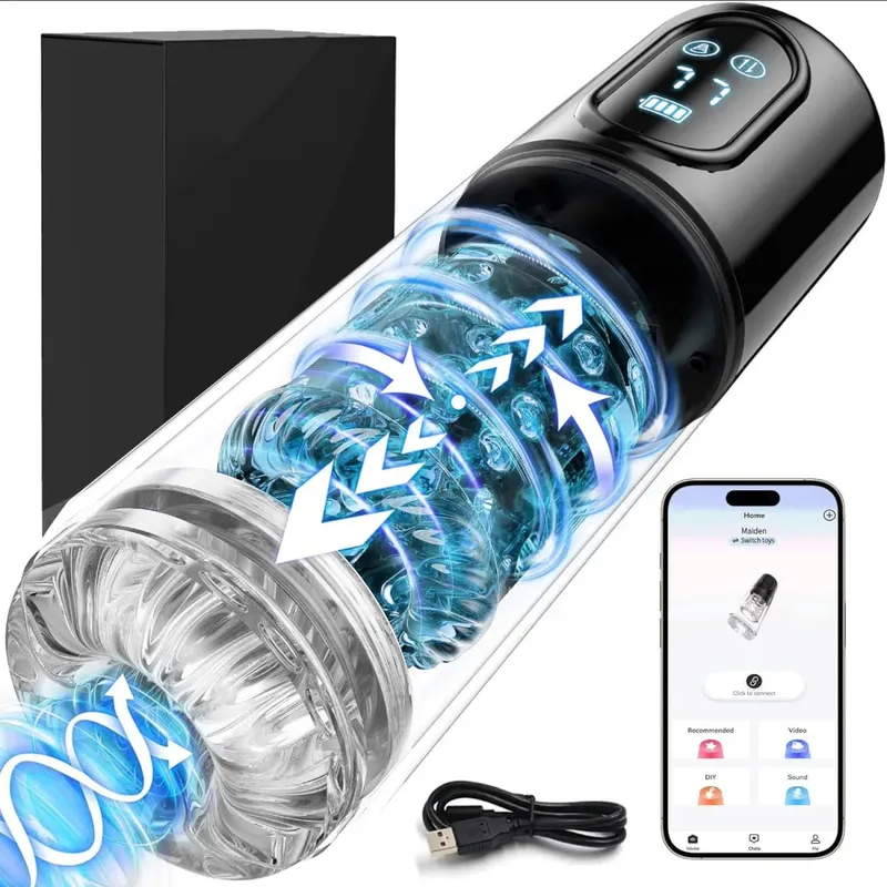 High Speed Automatic Thrusting Rotating Piston Stroker Masturbator Telescopic Vagina Blowjob Masturbation Sex Toys for Men 18