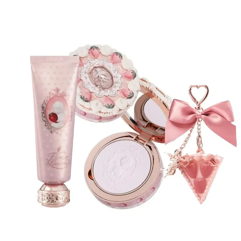 Flower Knows Sets Strawberry Cupid Full Coverage Foundation Powder Compact Powder Solid Perfume Hand Cream Gifts Set for Women — image 1